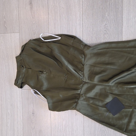 The Lulus Distinctive Charm Olive Green Satin Asymmetrical Maxi Dress - Picture 9 of 11